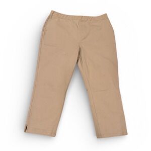 Susan Graver Weekend Women's Tan Cropped Pants Elastic Waist Side Slit Size L